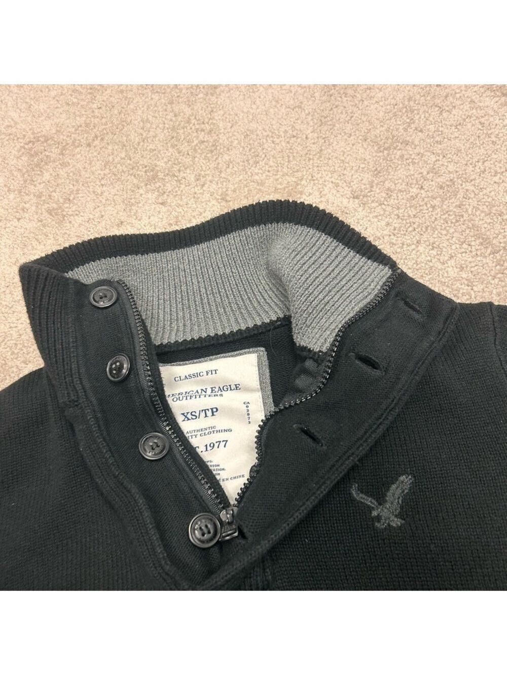 Men’s American Eagle Black Button Zip Collar Cotton Knit Pullover Sweater XS🇨🇦 - Picture 5 of 10